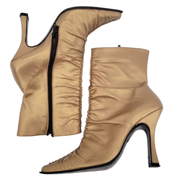 bebe Size 6.5 Slouchy Boots Gold Pointed Snip Toe High Heels Womens Mid Calf - Picture 1 of 10